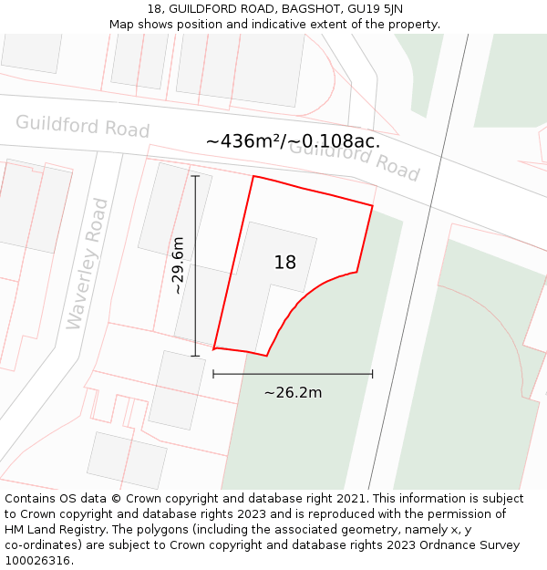 18, GUILDFORD ROAD, BAGSHOT, GU19 5JN: Plot and title map