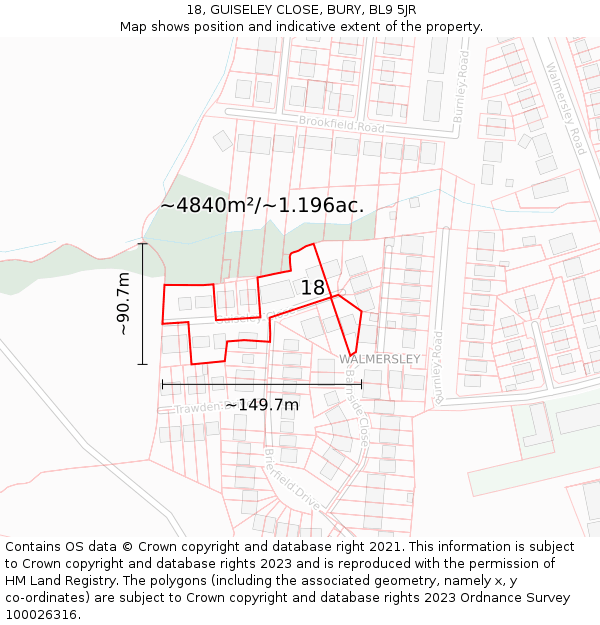 18, GUISELEY CLOSE, BURY, BL9 5JR: Plot and title map