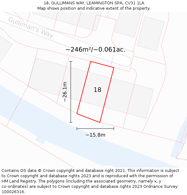 18, GULLIMANS WAY, LEAMINGTON SPA, CV31 1LA: Plot and title map