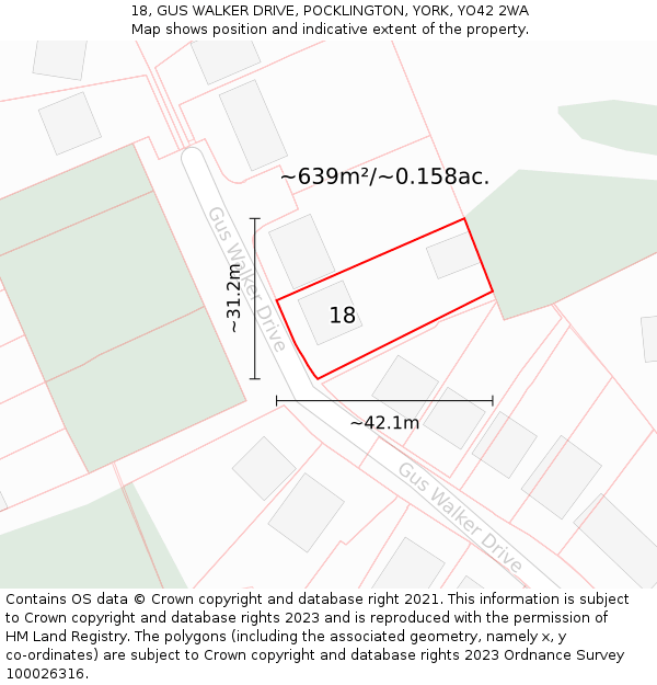 18, GUS WALKER DRIVE, POCKLINGTON, YORK, YO42 2WA: Plot and title map