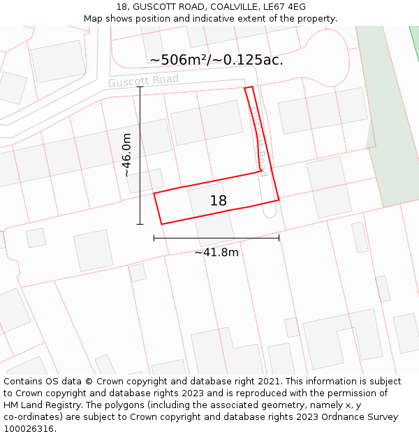 18, GUSCOTT ROAD, COALVILLE, LE67 4EG: Plot and title map