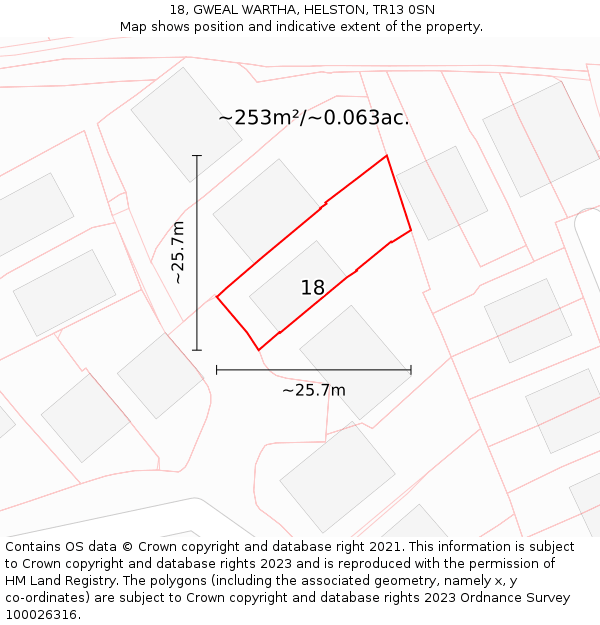 18, GWEAL WARTHA, HELSTON, TR13 0SN: Plot and title map