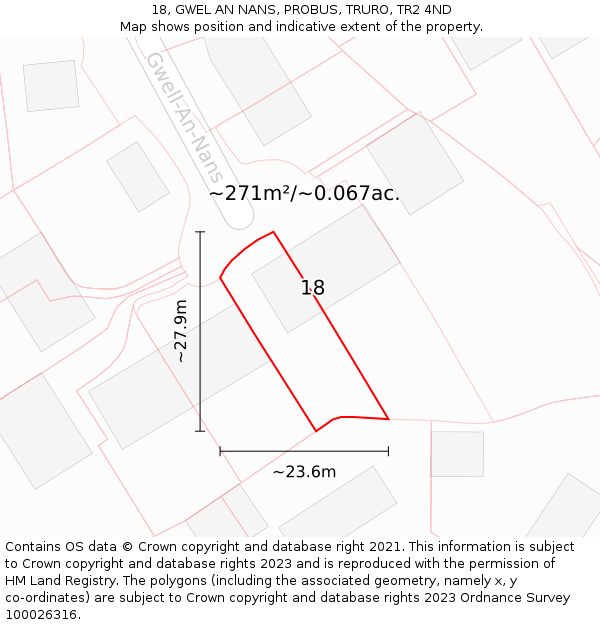 18, GWEL AN NANS, PROBUS, TRURO, TR2 4ND: Plot and title map