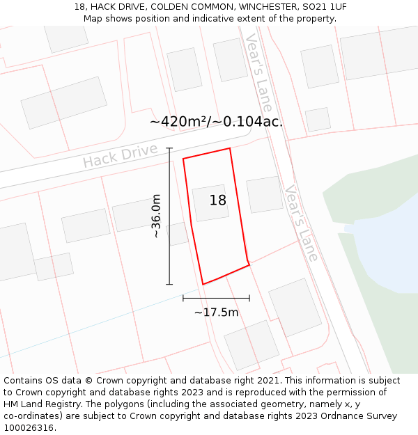 18, HACK DRIVE, COLDEN COMMON, WINCHESTER, SO21 1UF: Plot and title map