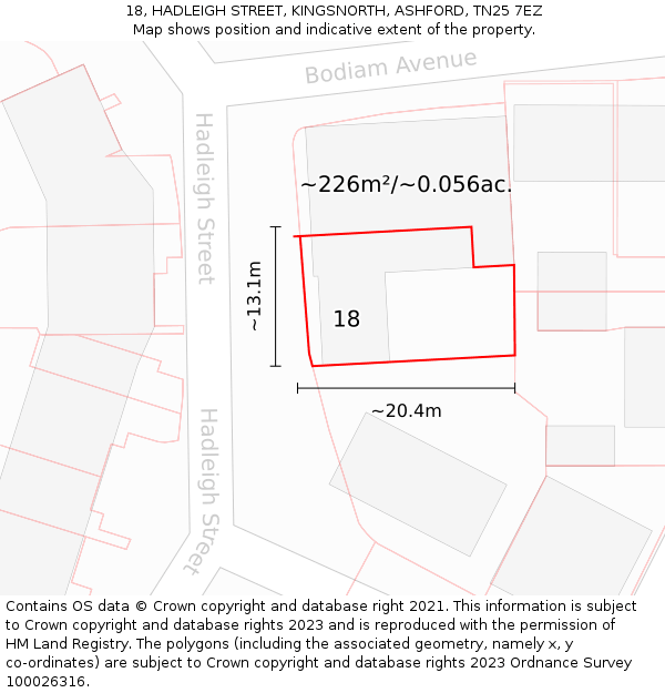 18, HADLEIGH STREET, KINGSNORTH, ASHFORD, TN25 7EZ: Plot and title map