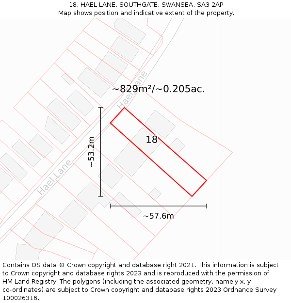 18, HAEL LANE, SOUTHGATE, SWANSEA, SA3 2AP: Plot and title map