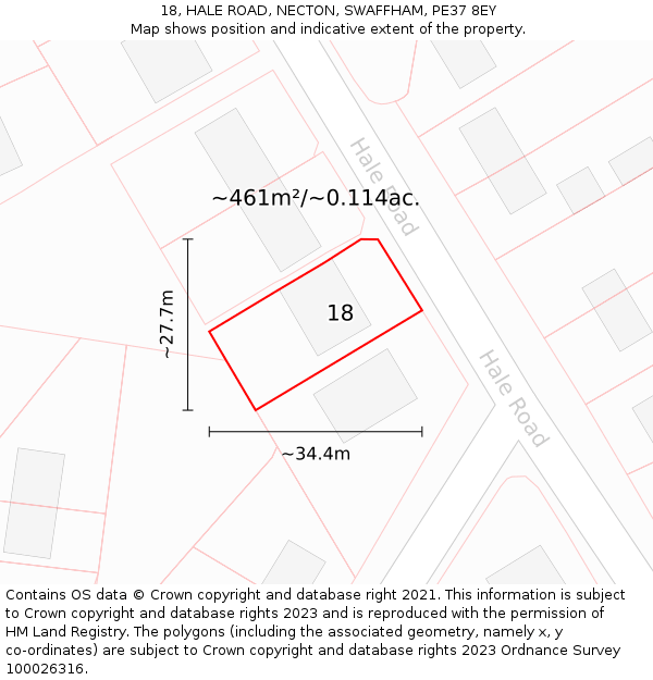 18, HALE ROAD, NECTON, SWAFFHAM, PE37 8EY: Plot and title map