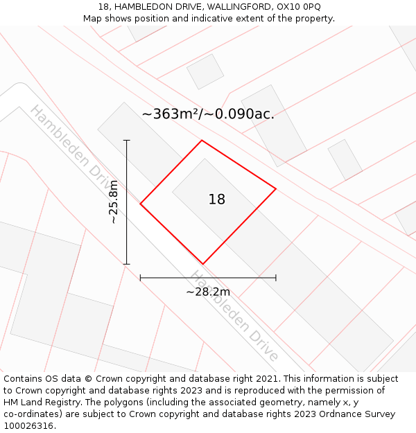 18, HAMBLEDON DRIVE, WALLINGFORD, OX10 0PQ: Plot and title map