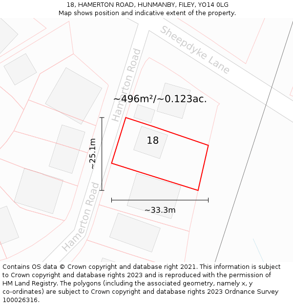 18, HAMERTON ROAD, HUNMANBY, FILEY, YO14 0LG: Plot and title map