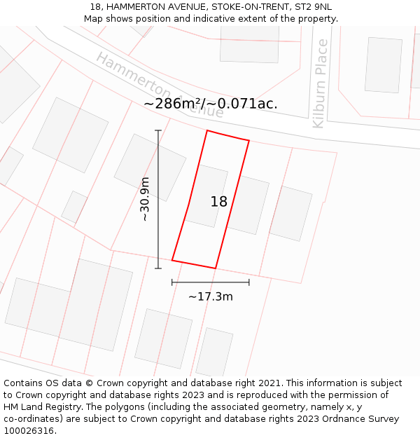 18, HAMMERTON AVENUE, STOKE-ON-TRENT, ST2 9NL: Plot and title map