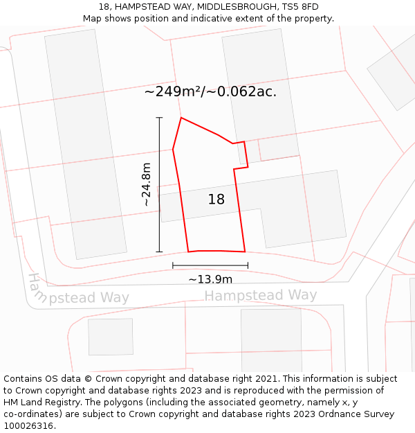 18, HAMPSTEAD WAY, MIDDLESBROUGH, TS5 8FD: Plot and title map