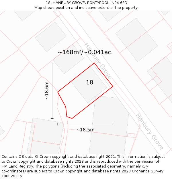 18, HANBURY GROVE, PONTYPOOL, NP4 6FD: Plot and title map