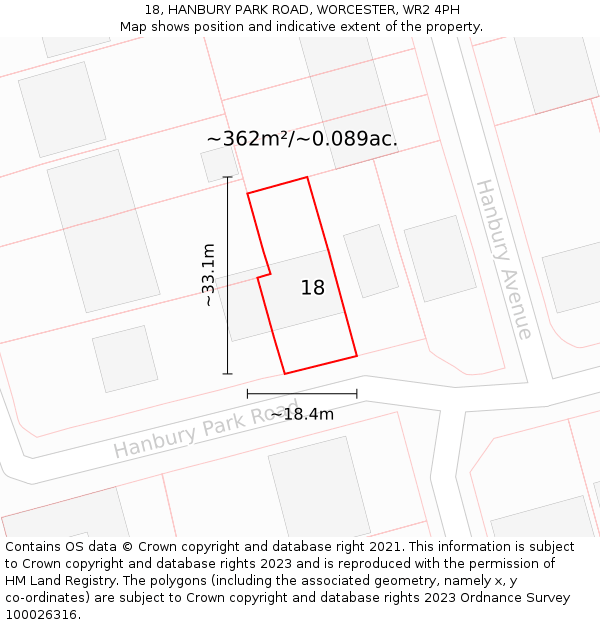 18, HANBURY PARK ROAD, WORCESTER, WR2 4PH: Plot and title map