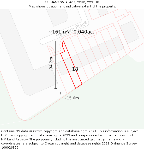 18, HANSOM PLACE, YORK, YO31 8FJ: Plot and title map