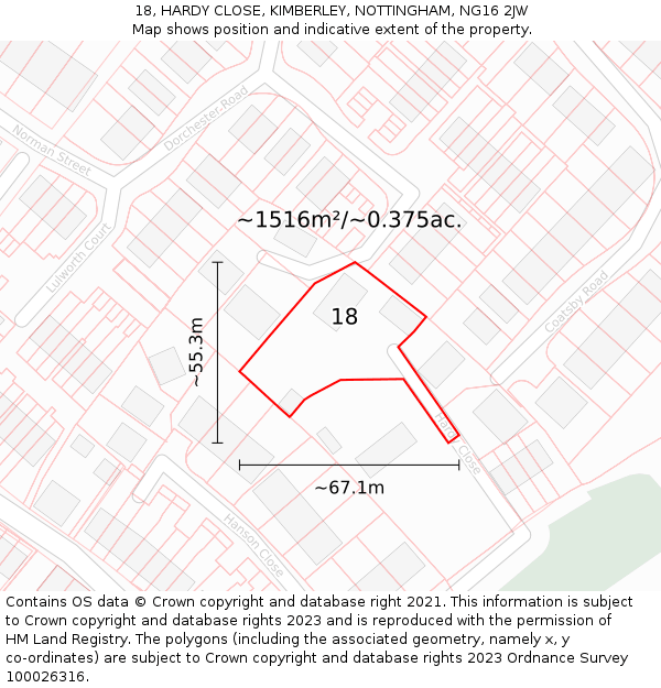 18, HARDY CLOSE, KIMBERLEY, NOTTINGHAM, NG16 2JW: Plot and title map