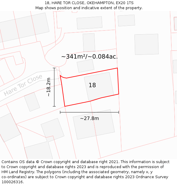 18, HARE TOR CLOSE, OKEHAMPTON, EX20 1TS: Plot and title map