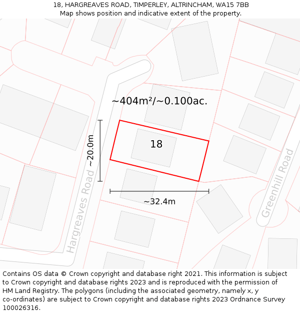 18, HARGREAVES ROAD, TIMPERLEY, ALTRINCHAM, WA15 7BB: Plot and title map