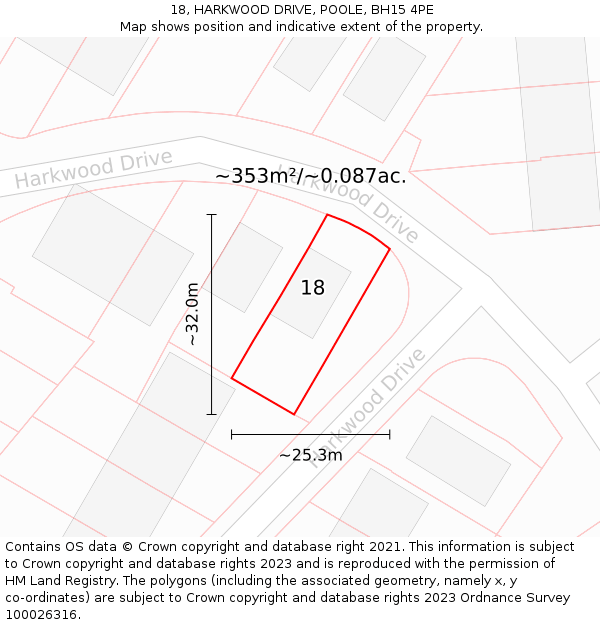 18, HARKWOOD DRIVE, POOLE, BH15 4PE: Plot and title map