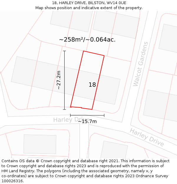 18, HARLEY DRIVE, BILSTON, WV14 0UE: Plot and title map