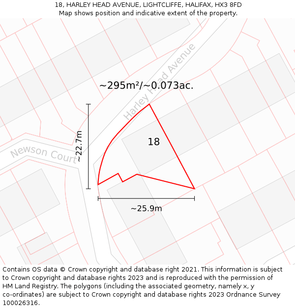 18, HARLEY HEAD AVENUE, LIGHTCLIFFE, HALIFAX, HX3 8FD: Plot and title map