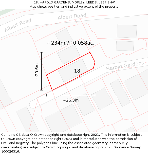 18, HAROLD GARDENS, MORLEY, LEEDS, LS27 8HW: Plot and title map