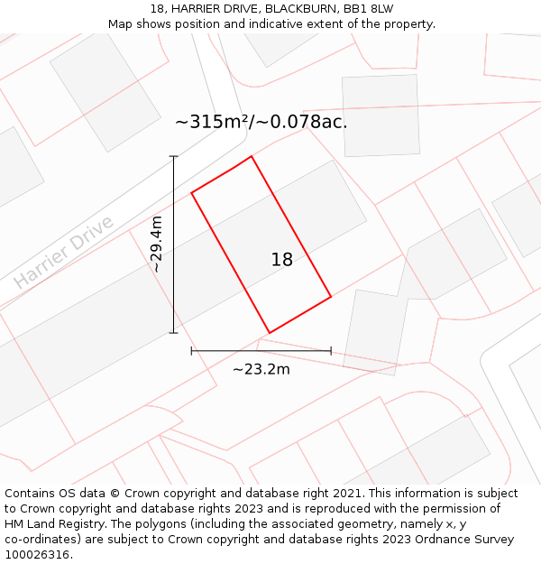 18, HARRIER DRIVE, BLACKBURN, BB1 8LW: Plot and title map