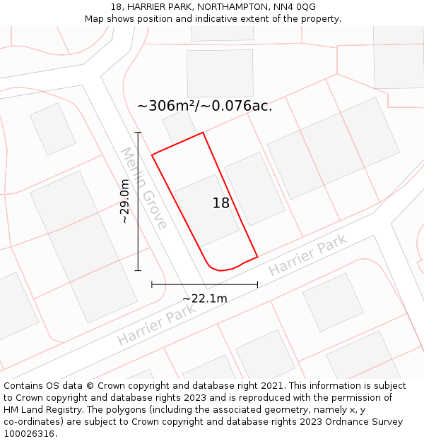 18, HARRIER PARK, NORTHAMPTON, NN4 0QG: Plot and title map