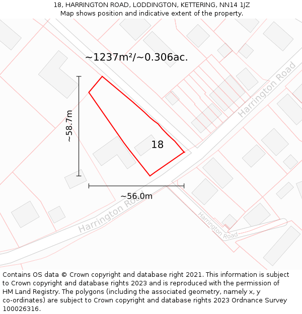 18, HARRINGTON ROAD, LODDINGTON, KETTERING, NN14 1JZ: Plot and title map