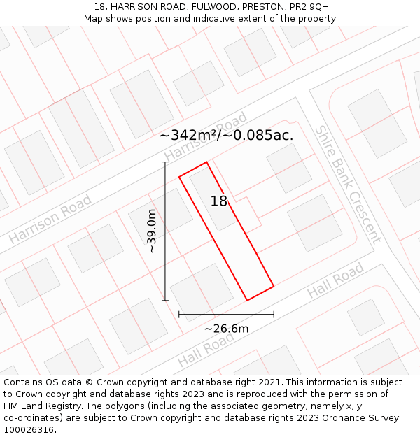 18, HARRISON ROAD, FULWOOD, PRESTON, PR2 9QH: Plot and title map