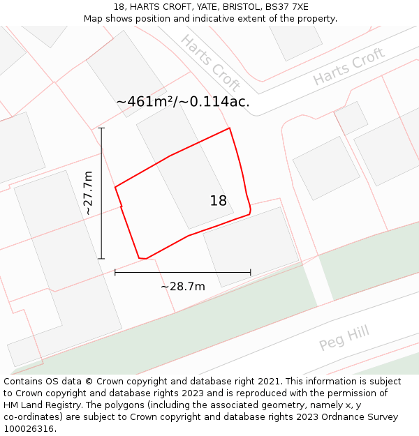 18, HARTS CROFT, YATE, BRISTOL, BS37 7XE: Plot and title map