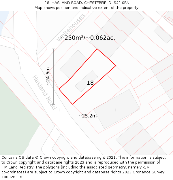 18, HASLAND ROAD, CHESTERFIELD, S41 0RN: Plot and title map