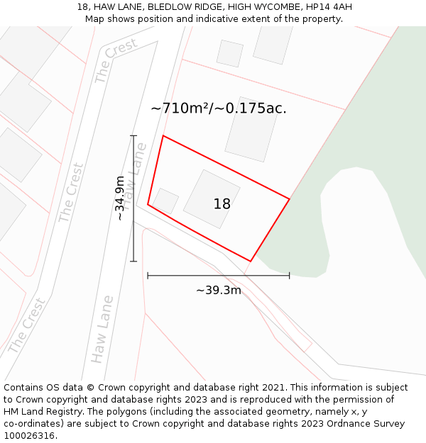 18, HAW LANE, BLEDLOW RIDGE, HIGH WYCOMBE, HP14 4AH: Plot and title map