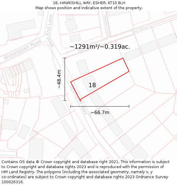 18, HAWKSHILL WAY, ESHER, KT10 8LH: Plot and title map