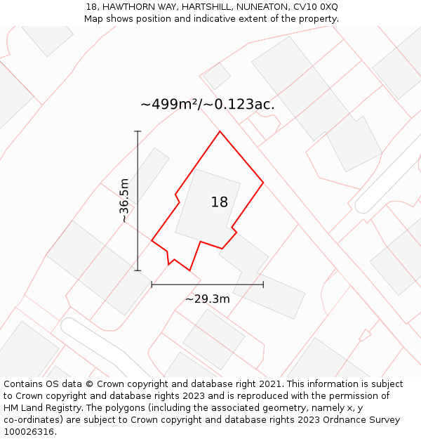 18, HAWTHORN WAY, HARTSHILL, NUNEATON, CV10 0XQ: Plot and title map