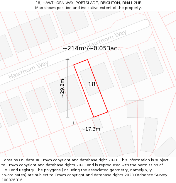 18, HAWTHORN WAY, PORTSLADE, BRIGHTON, BN41 2HR: Plot and title map