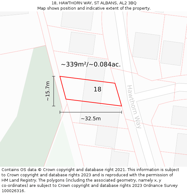 18, HAWTHORN WAY, ST ALBANS, AL2 3BQ: Plot and title map