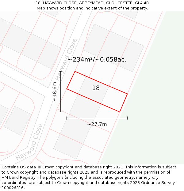 18, HAYWARD CLOSE, ABBEYMEAD, GLOUCESTER, GL4 4RJ: Plot and title map