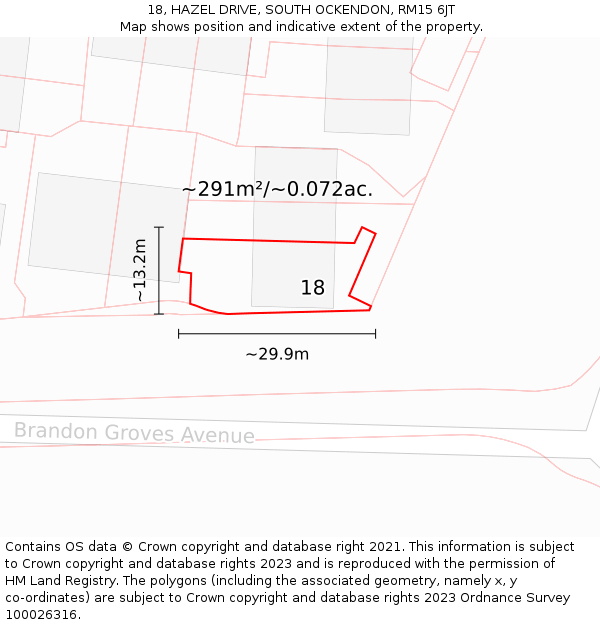 18, HAZEL DRIVE, SOUTH OCKENDON, RM15 6JT: Plot and title map