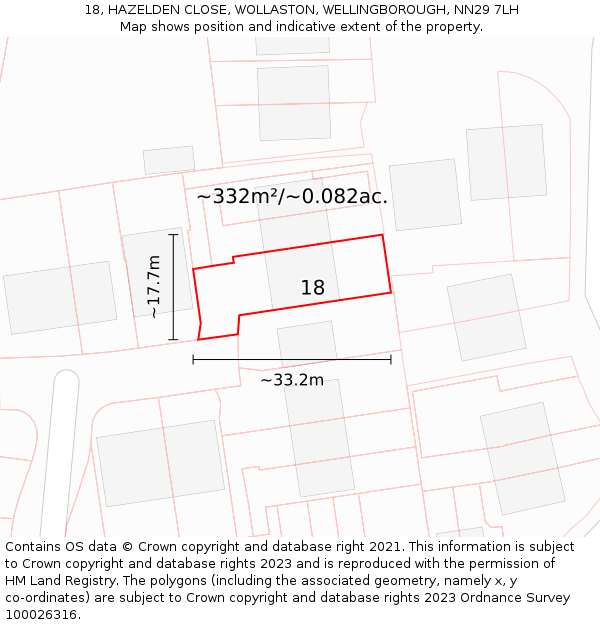 18, HAZELDEN CLOSE, WOLLASTON, WELLINGBOROUGH, NN29 7LH: Plot and title map