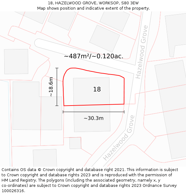 18, HAZELWOOD GROVE, WORKSOP, S80 3EW: Plot and title map