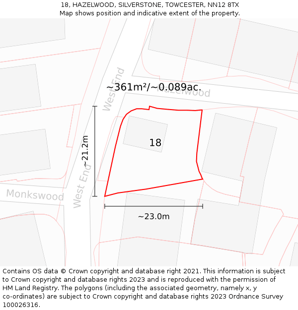 18, HAZELWOOD, SILVERSTONE, TOWCESTER, NN12 8TX: Plot and title map