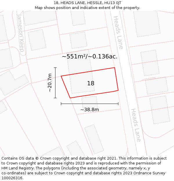 18, HEADS LANE, HESSLE, HU13 0JT: Plot and title map