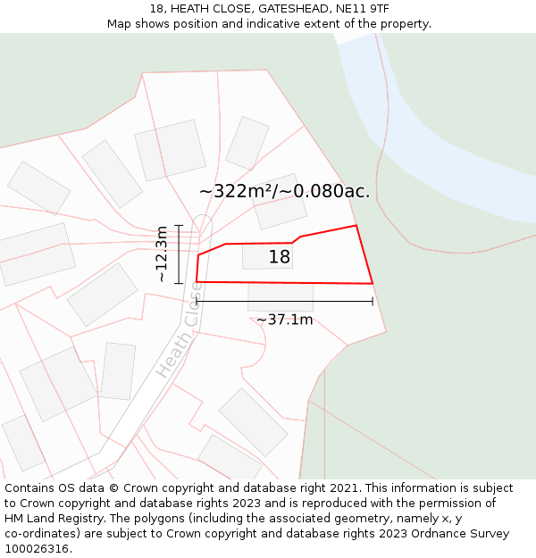 18, HEATH CLOSE, GATESHEAD, NE11 9TF: Plot and title map