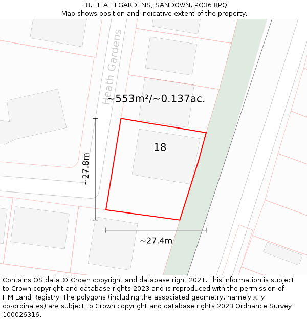 18, HEATH GARDENS, SANDOWN, PO36 8PQ: Plot and title map