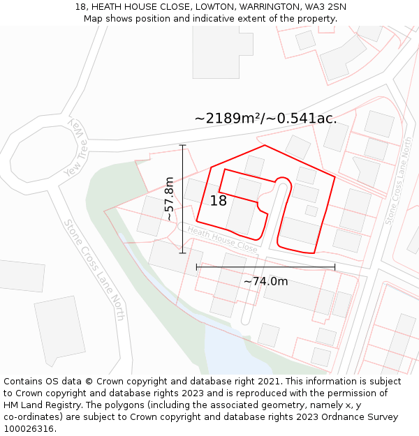 18, HEATH HOUSE CLOSE, LOWTON, WARRINGTON, WA3 2SN: Plot and title map