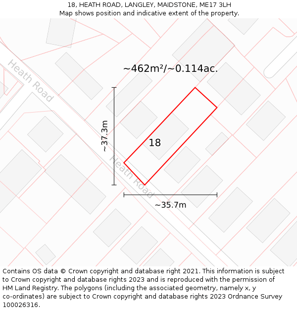 18, HEATH ROAD, LANGLEY, MAIDSTONE, ME17 3LH: Plot and title map