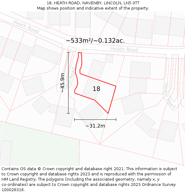 18, HEATH ROAD, NAVENBY, LINCOLN, LN5 0TT: Plot and title map