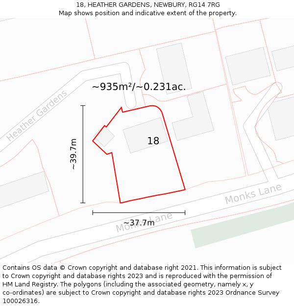 18, HEATHER GARDENS, NEWBURY, RG14 7RG: Plot and title map