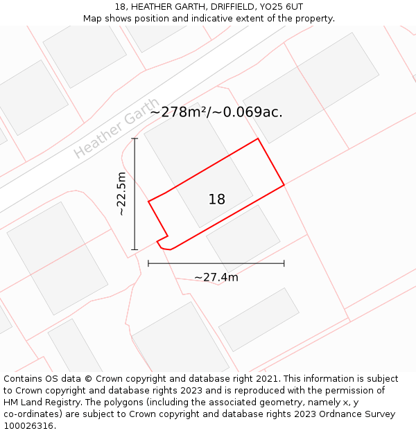 18, HEATHER GARTH, DRIFFIELD, YO25 6UT: Plot and title map