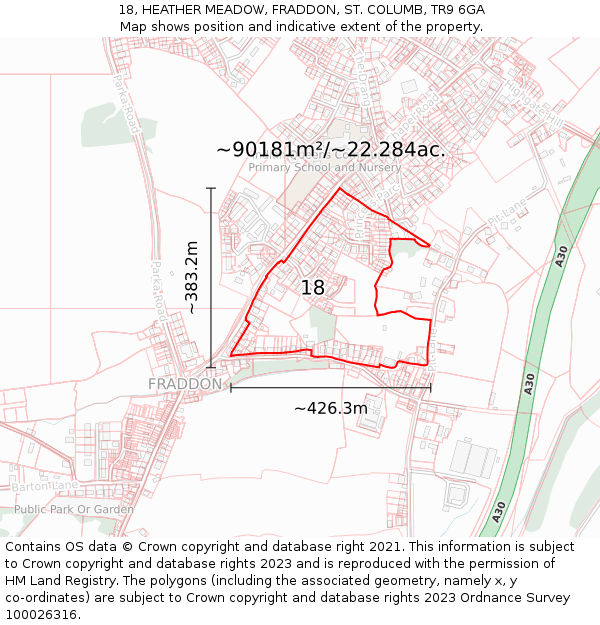 18, HEATHER MEADOW, FRADDON, ST. COLUMB, TR9 6GA: Plot and title map